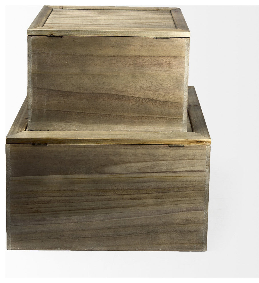 Set of Two Wood and Cane Storage Boxes