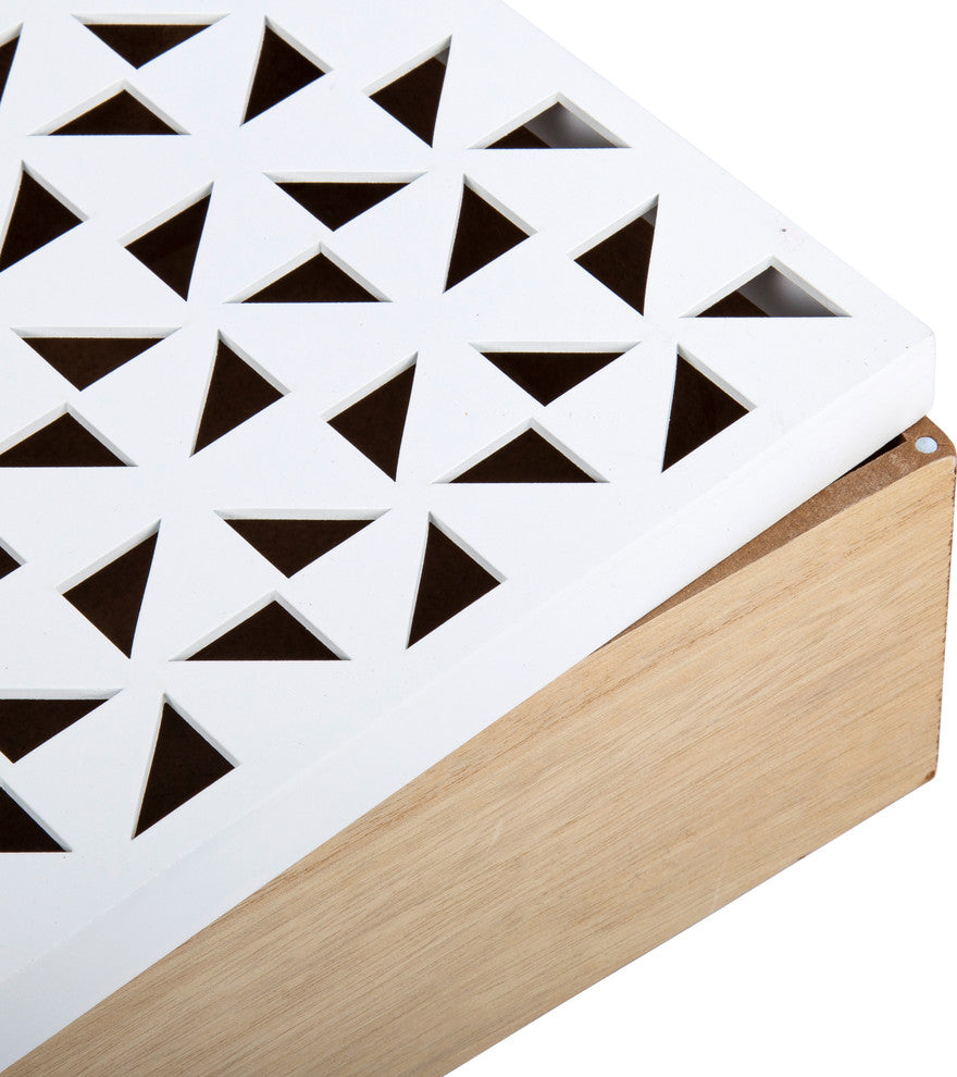 Decorative Cut-out Wooden Storage Box, 2-Piece Set, 7.75"x4.5"x7.75", Beige