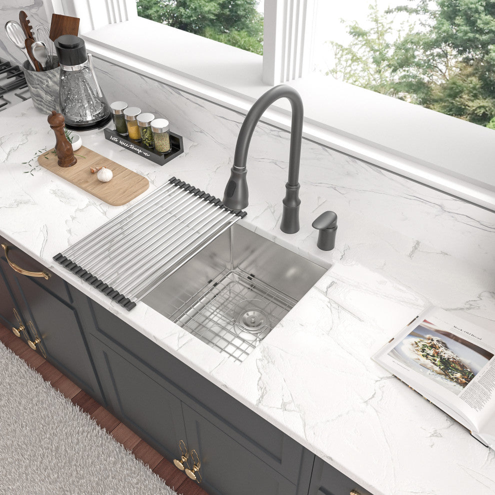 Undermount Single Bowl 16 Guage Stainless Steel Kitchen Sink With Accessories , Stainless Steel, 17x19x10 in