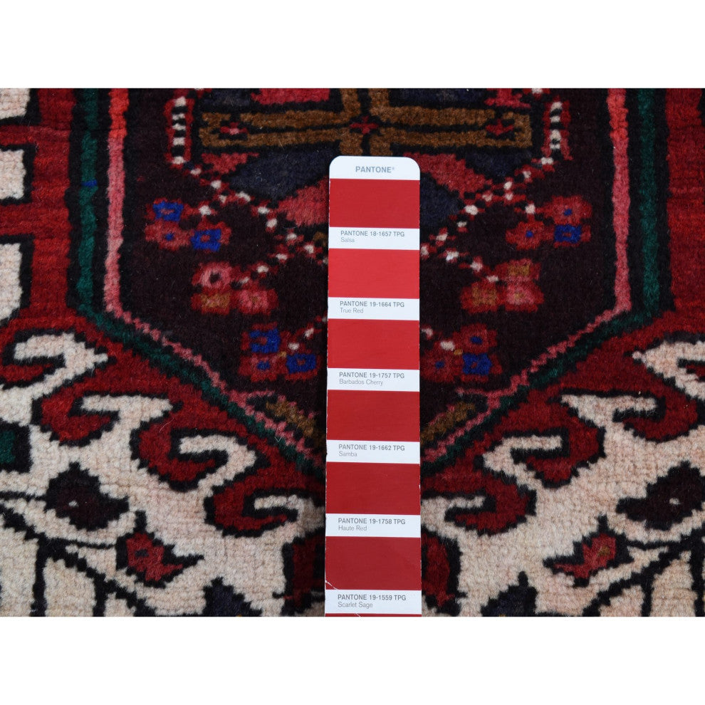 Crimson Red Vintage Persian Karajeh Pure Wool Hand Knotted Runner Rug 3'2"x10'5"