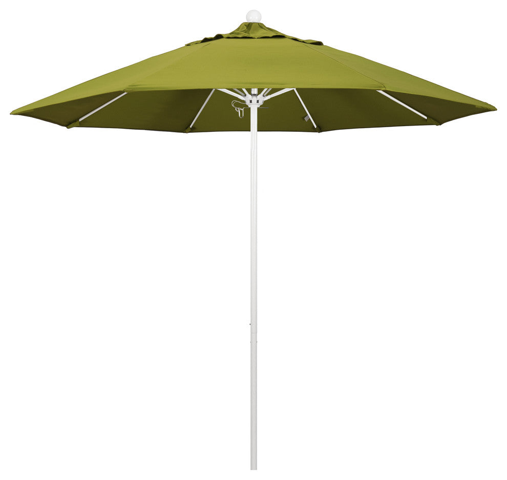 9' Matted White Push Lift Fiberglass Rib Aluminum Umbrella, Pacifica, Ginkgo