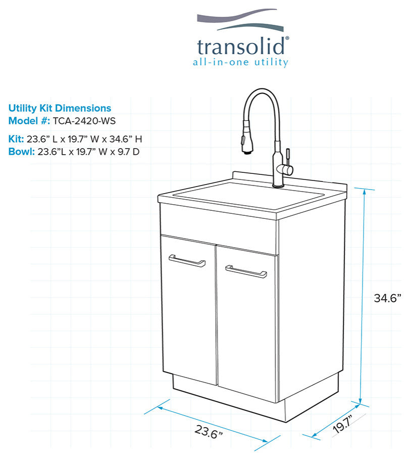 Transolid 24-in All-in-One Laundry Cabinet with Sink and Faucet in White, Laundr