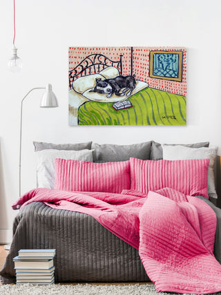 "Boston Terrier Sleeping" Painting Print on Wrapped Canvas, 18"x12"