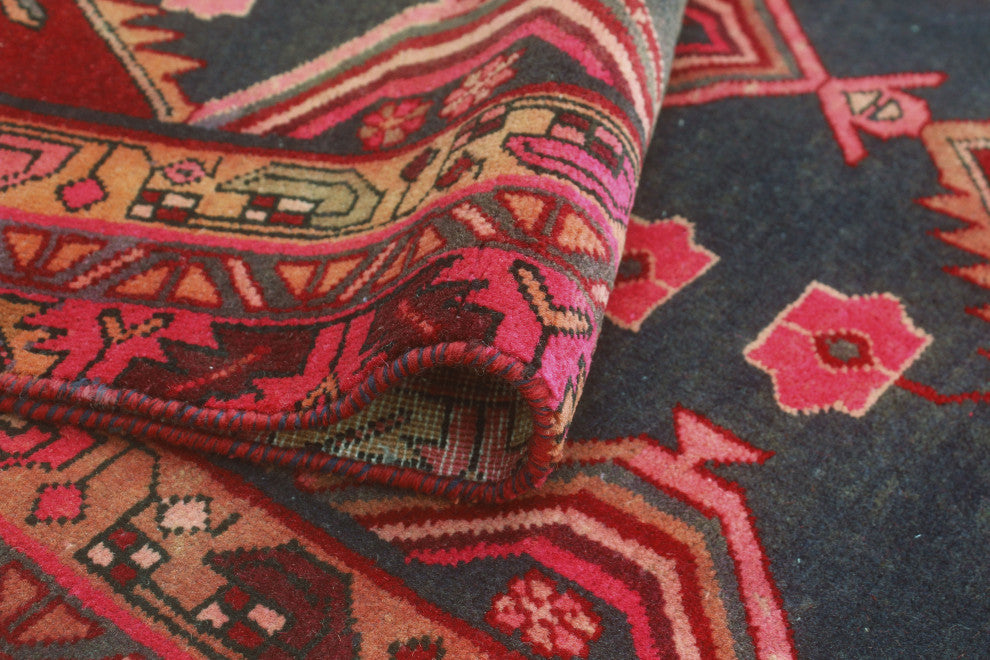 Fine Vintage Distressed Khaleesi Navy/Burgundy Runner, 3'4x10'8