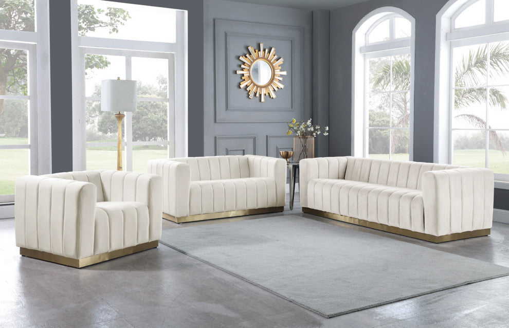 Marlon Velvet Upholstered Loveseat, Cream