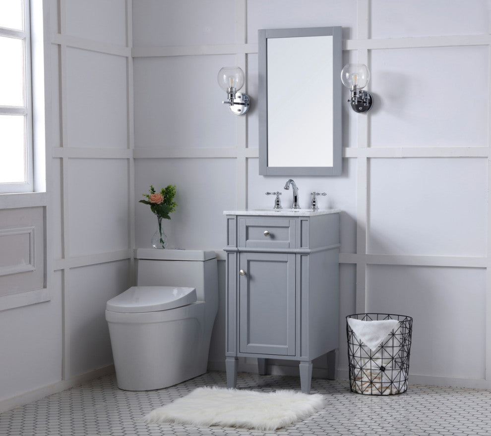 Home Living Vanity with Carrara White Marble Countertop, Gray, 18", Single Sink
