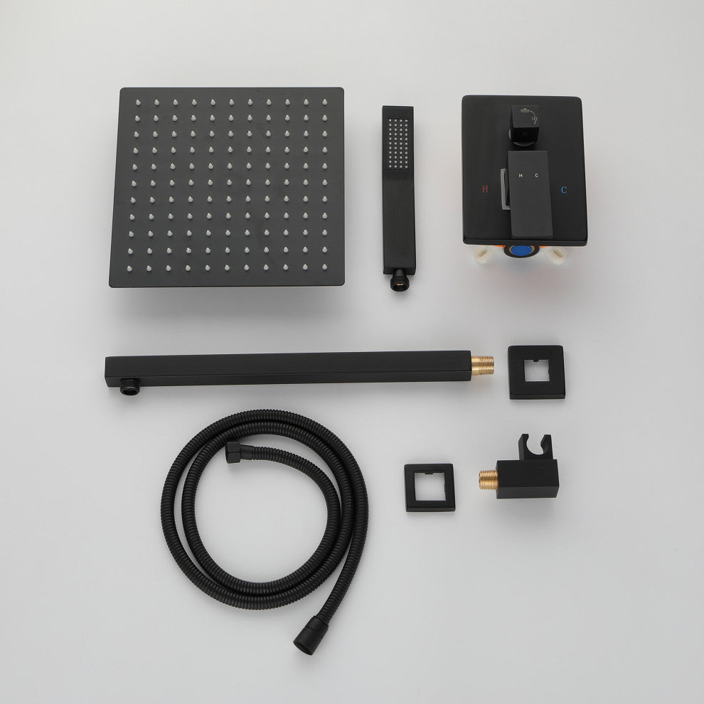 Wall Mount Shower Faucet With Rough-In Valve, Matte Black