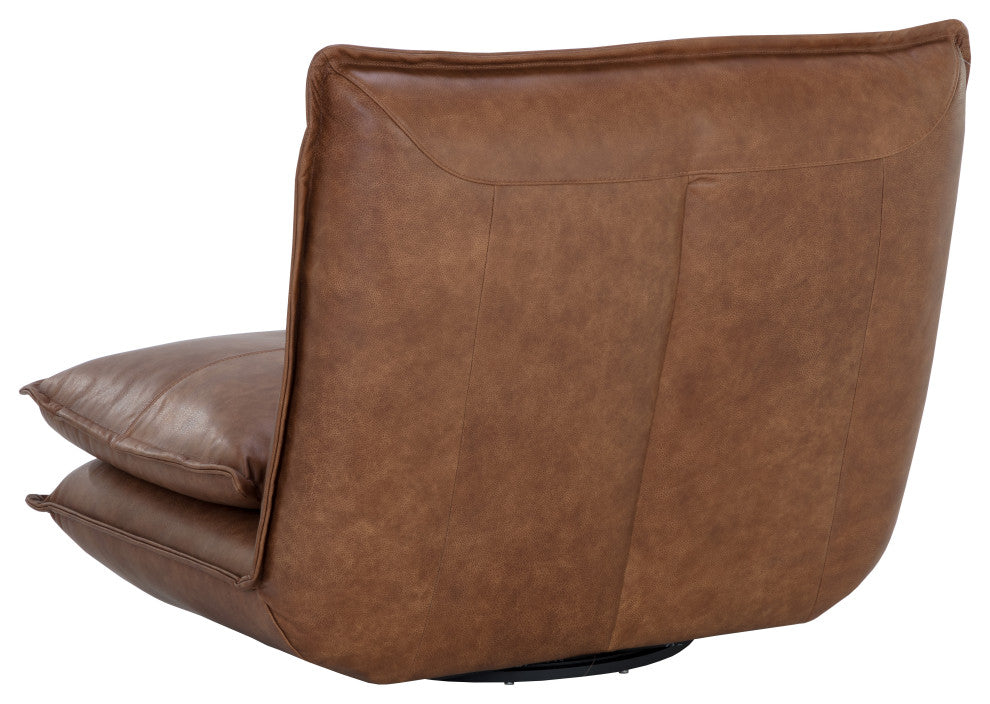 Colson Swivel Armless Chair, Cognac Leather