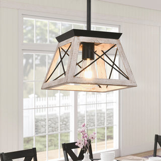 Rustic 1-Light Single Rectangle Pendant Light, White