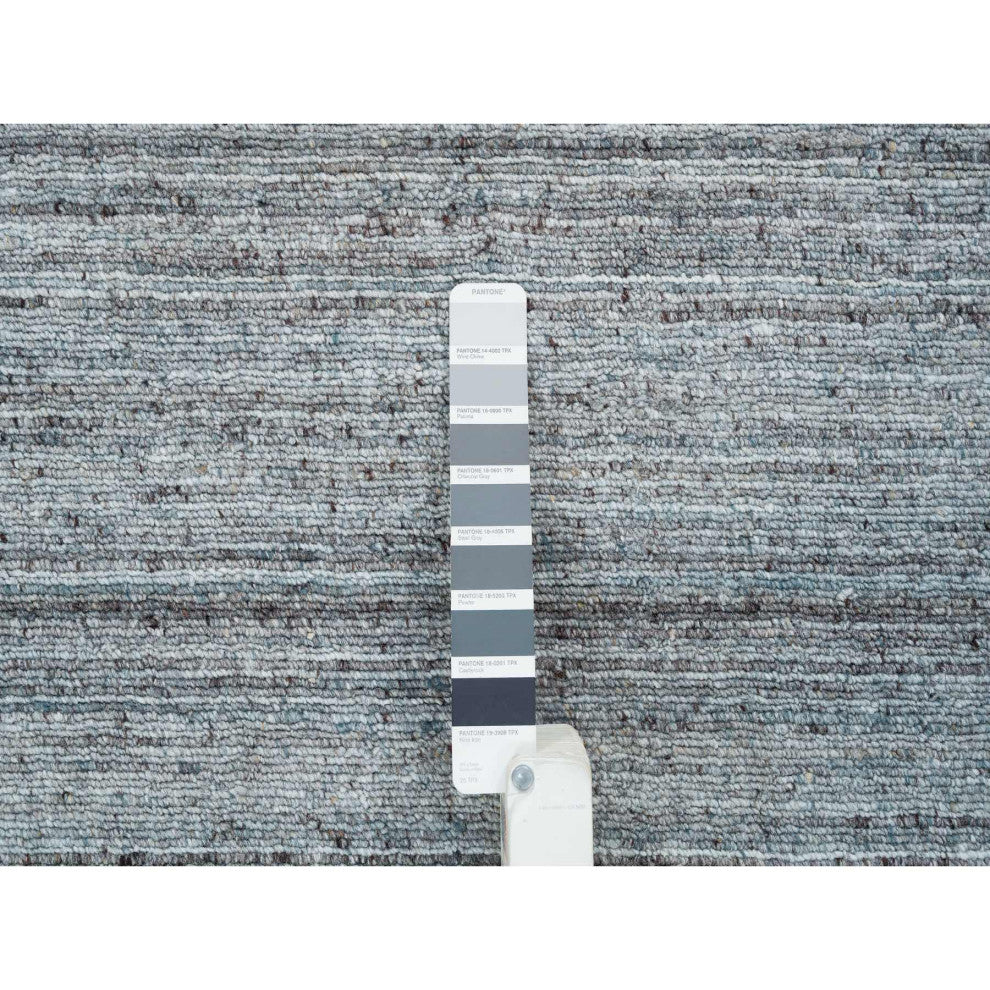 Coin Gray Wool Hand Loomed Modern Striae Design Square Oriental Rug 12'x12'