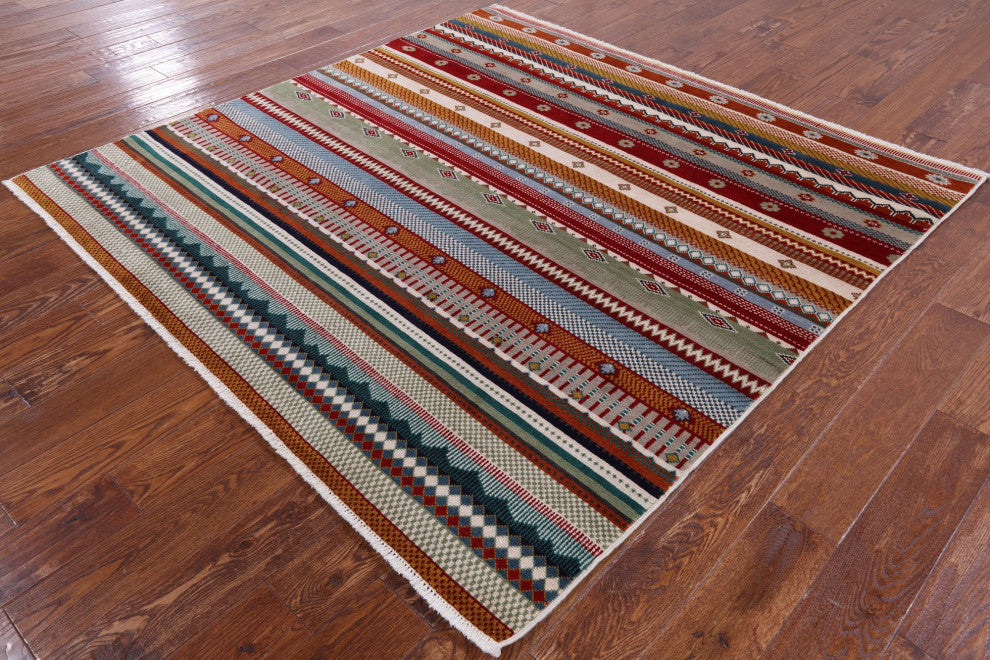 6' Square Loribaft Persian Gabbeh Hand-Knotted Rug Q6556