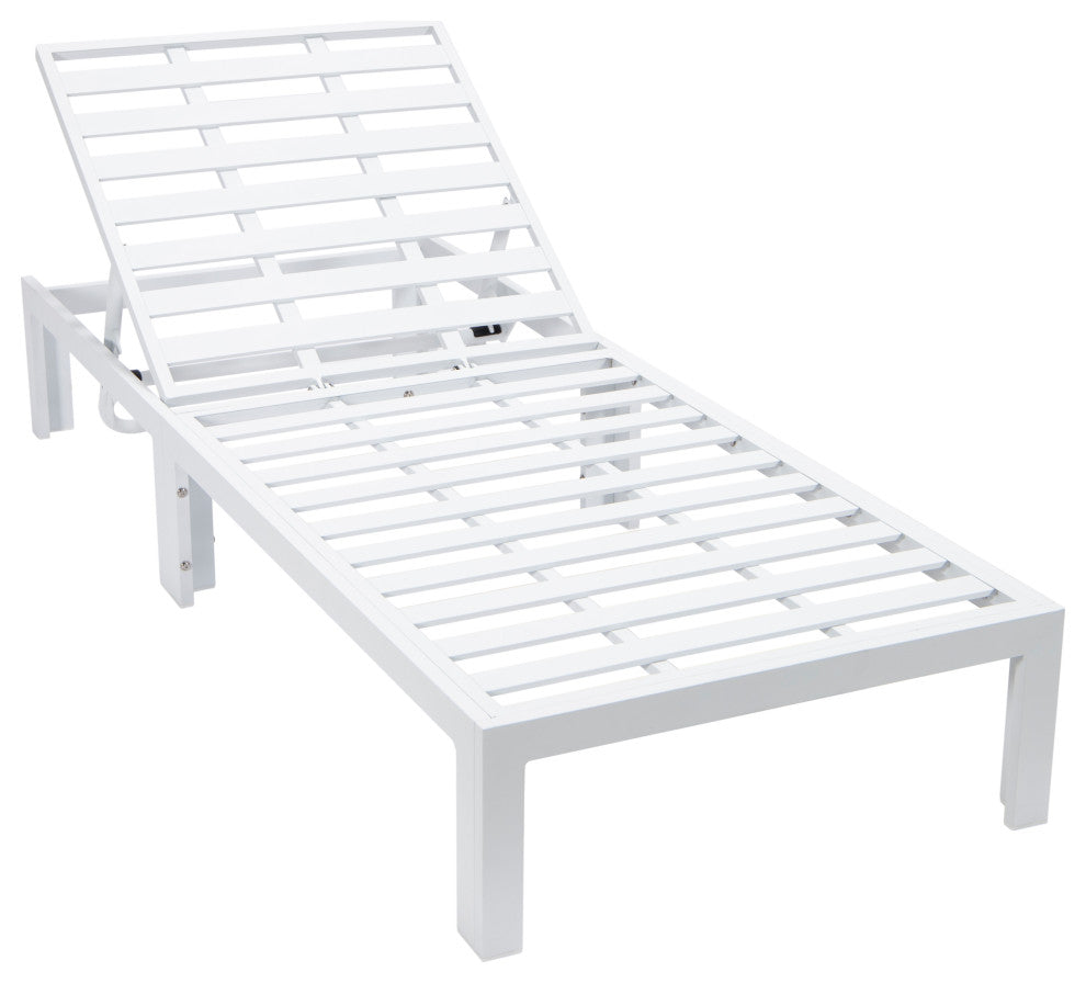 Chelsea White Chaise Lounge Chairs With Side Table, Beige