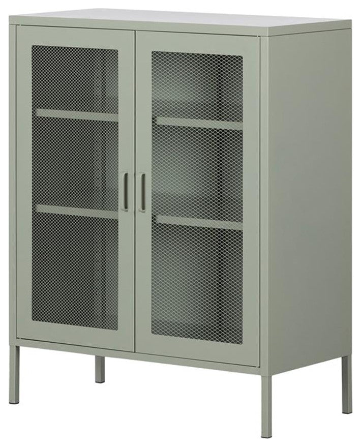 Crea Metal Mesh 2-Door Accent Cabinet-Sage Green-South Shore