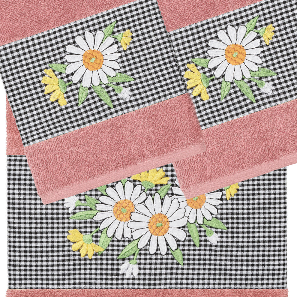 Linum Home Textiles Turkish Cotton Daisy 3-Piece Embellished Towel Set, Tea Rose