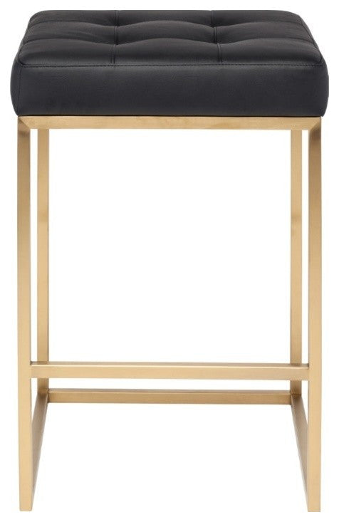 Chi Counter Stool, Brushed Gold Base, Black