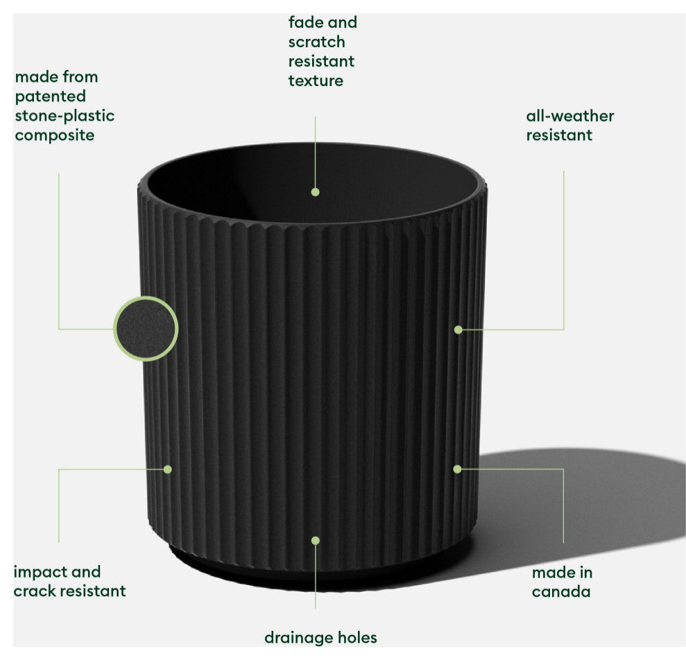 Veradek Demi Series Planter, Black, 16", 1 Pack