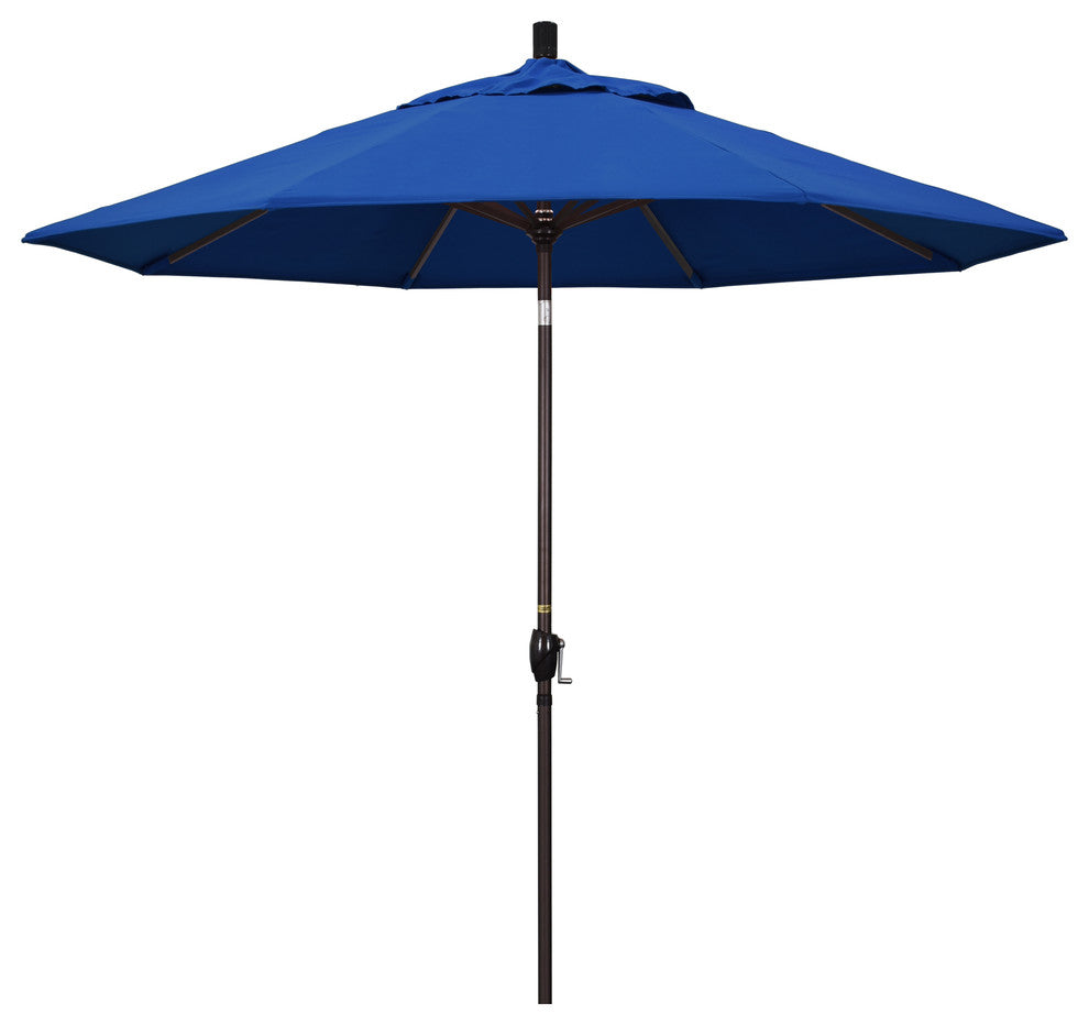 9' Bronze Push-Button Tilt Crank Aluminum Umbrella, Pacific Blue Pacifica