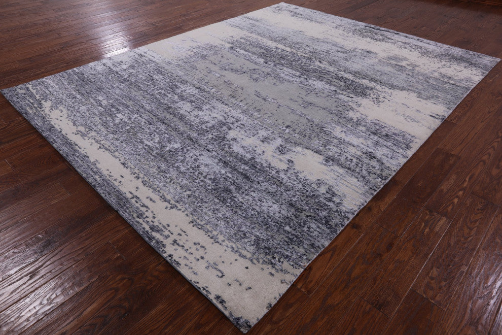 7' 10" X 10' 1" Modern Hand Knotted Wool and Silk Rug Q7216