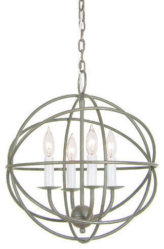 Four Light Globe Chandelier, Aged Silver