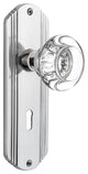 Deco Plate Privacy Round Clear Crystal Glass Knob, Bright Chrome