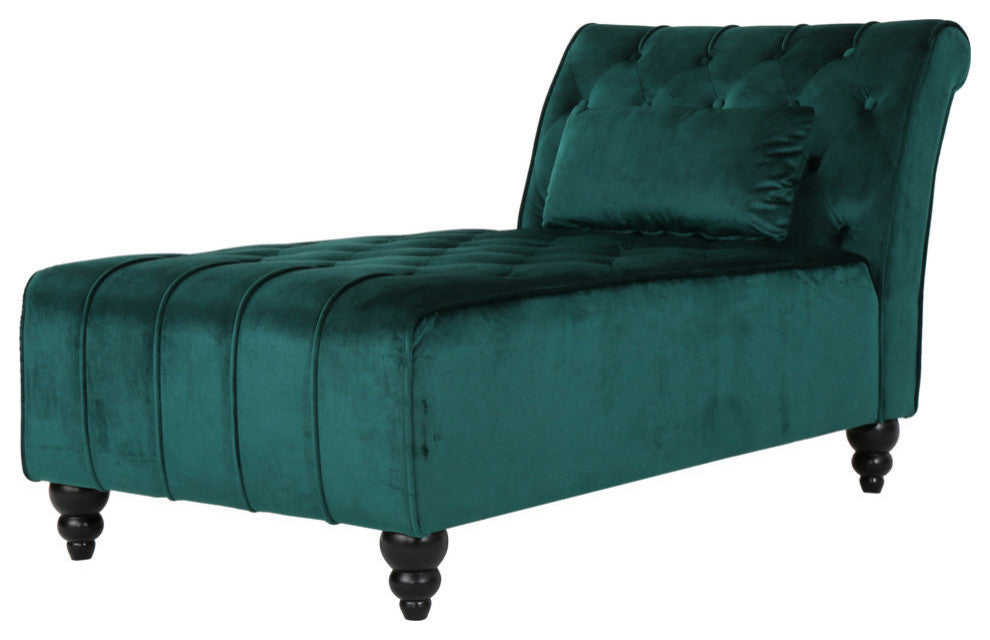 GDF Studio Rafaela Tufted New Velvet Chaise Lounge, Teal