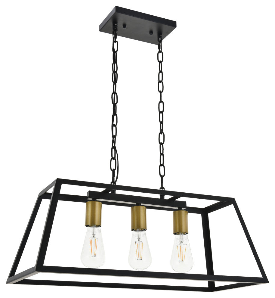 Black Finish 1-Light Pendant, Brass and Black, 25.2"x11"x10.8"