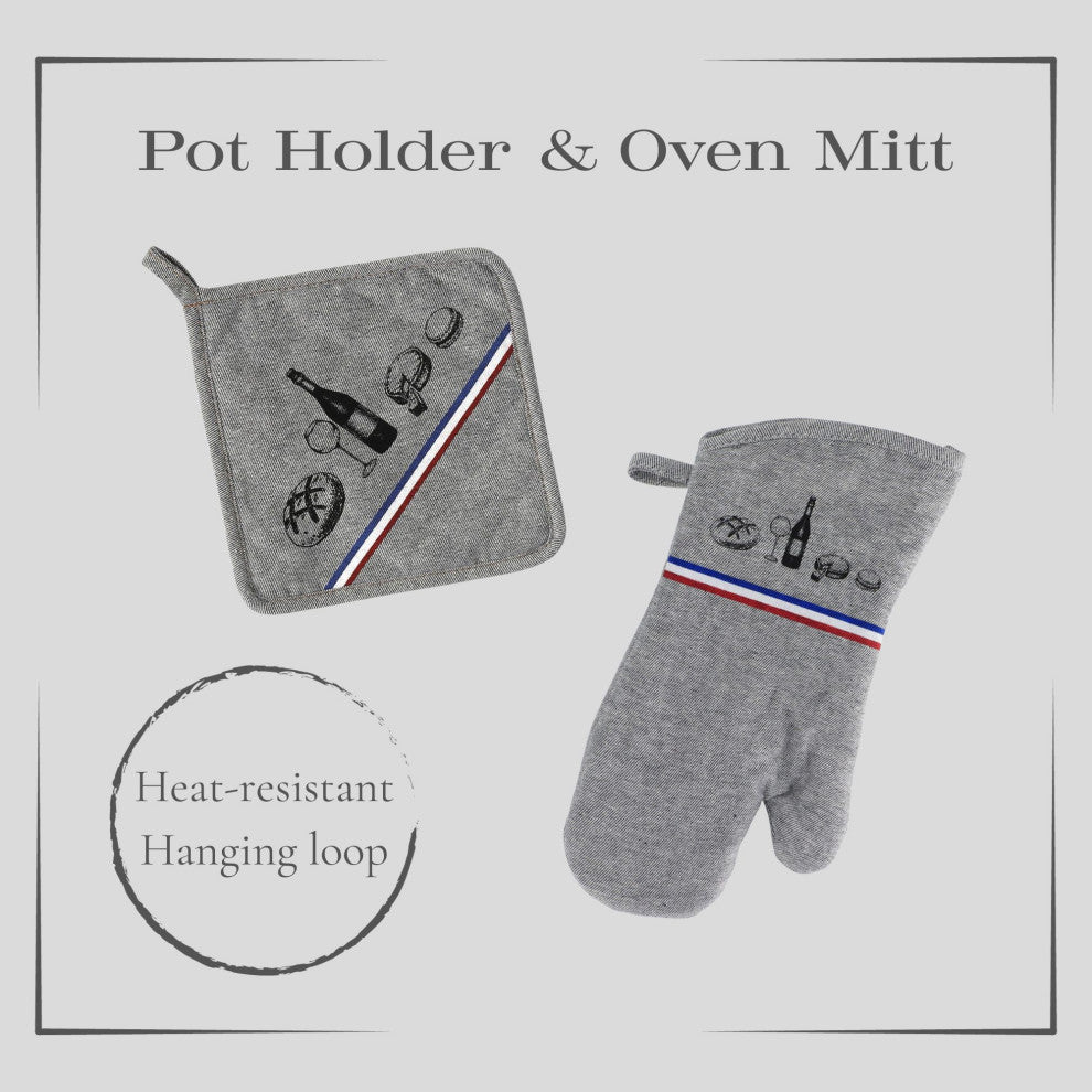 4-Piece Geometric Kitchen Set, Apron Oven Mitt Towel and Pot Holder, Paris