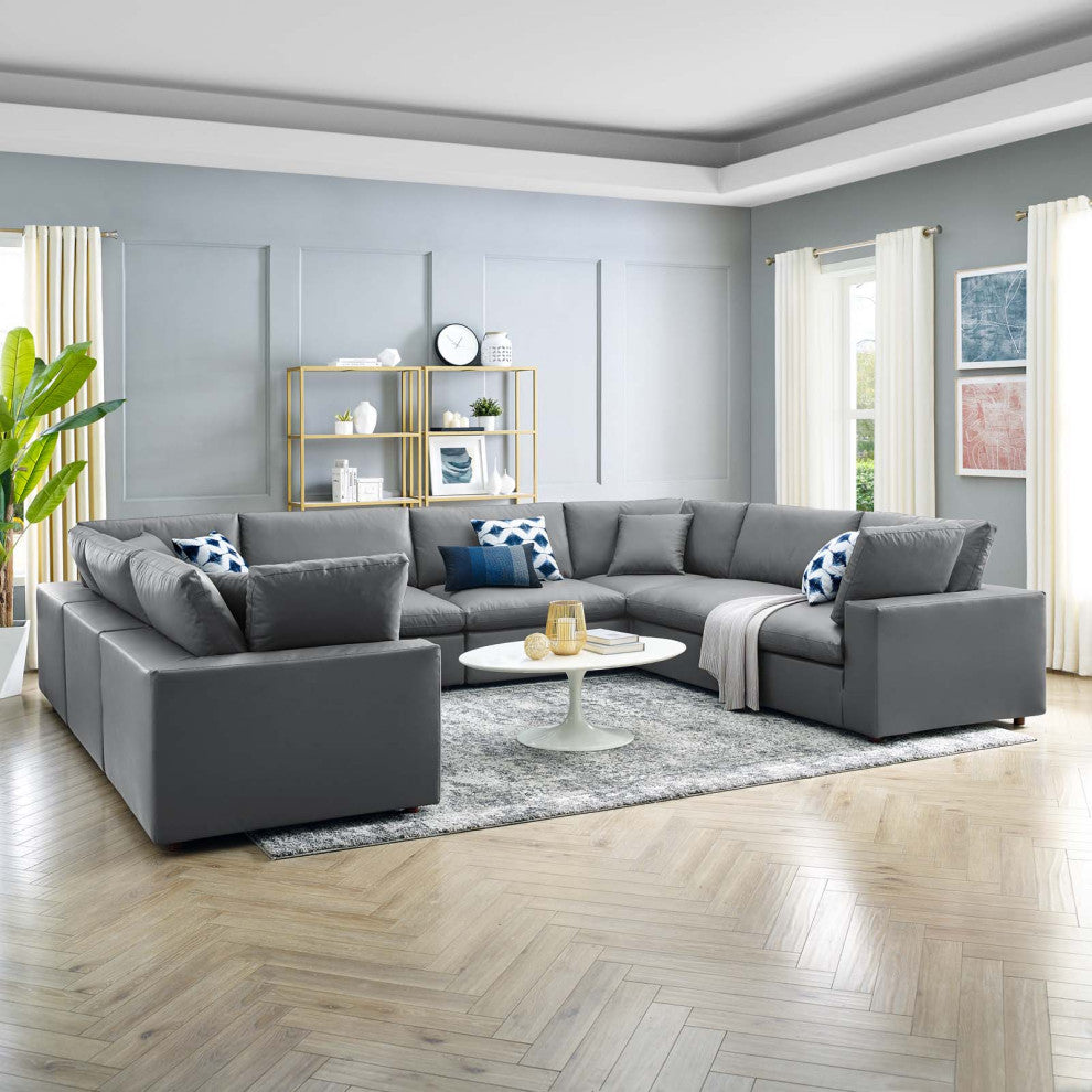 Sectional Sofa Set, Faux Vegan Leather, Gray, Modern, Lounge Hospitality