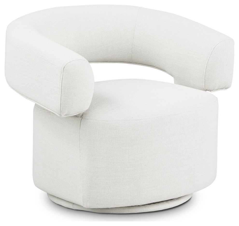 Niya Linen Textured Fabric Upholstered Swivel Accent Chair, Cream