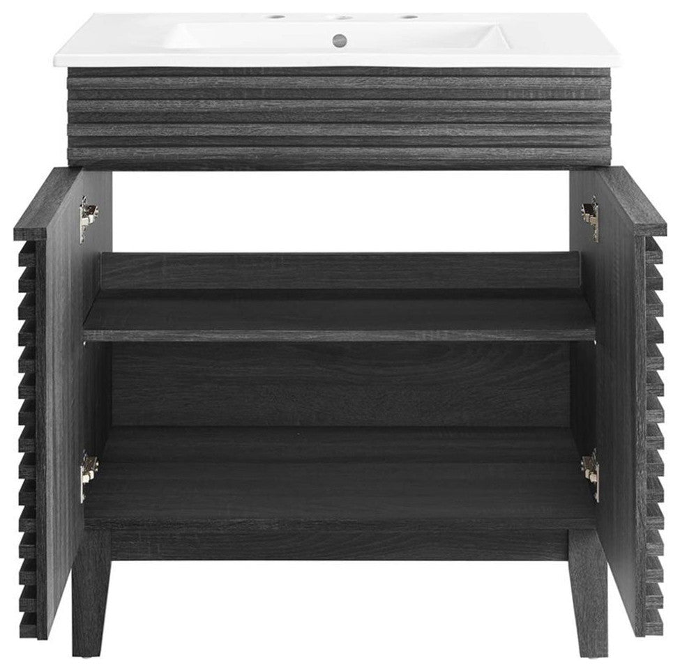 Modway Render 30" Particleboard Bathroom Vanity Cabinet in Charcoal/White