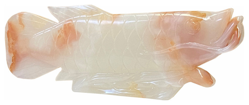 Chinese White Jade Stone Koi / Arowana Fish Fengshui Display Figure Hws1775