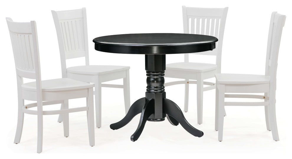 36" Round Dining Room Table Chair Set, Black Table, 5 Piece
