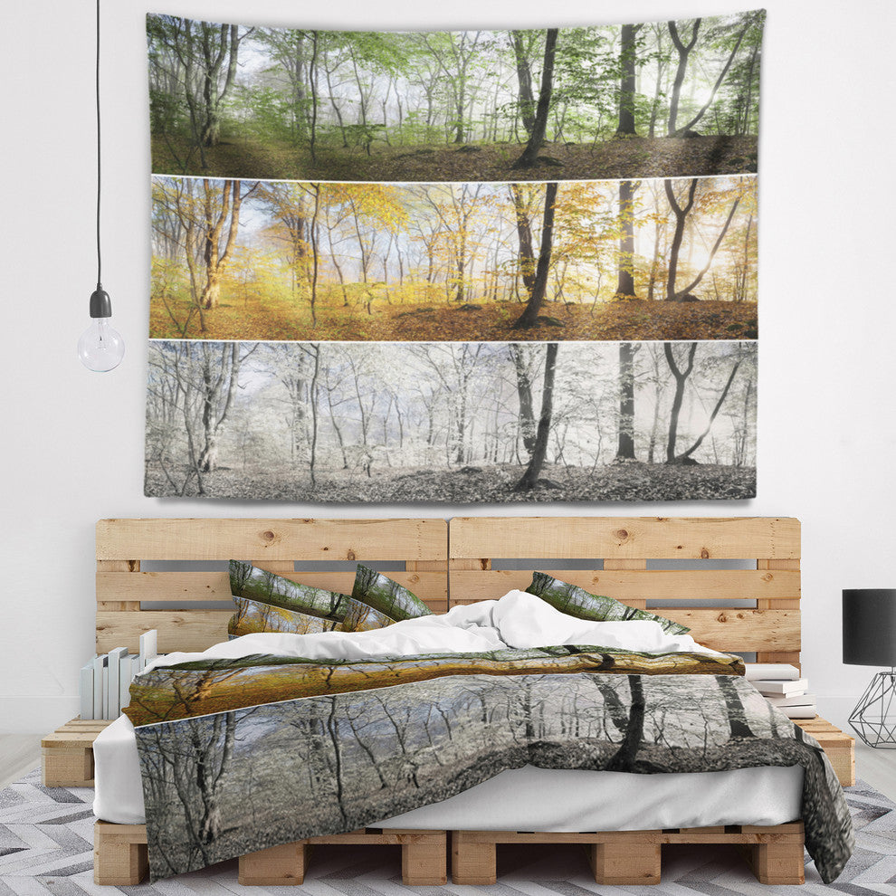 Three Seasons Forest Panorama Landscape Wall Tapestry, 60"x50"