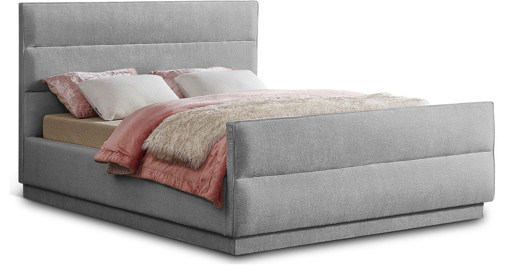 Paxton Chenille Fabric Upholstered Bed, Gray, Queen