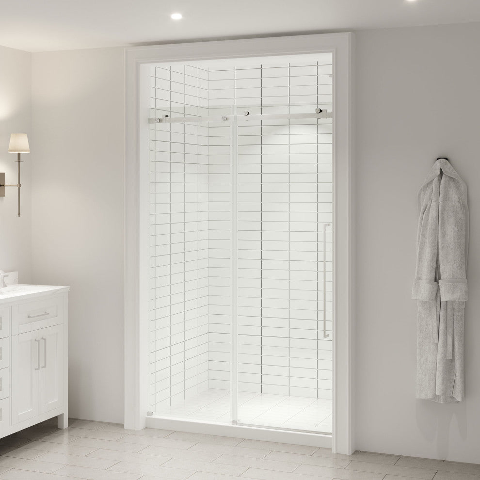 Selby Frameless Sliding Clear Alcove Shower Door, Satin Nickel, 48"