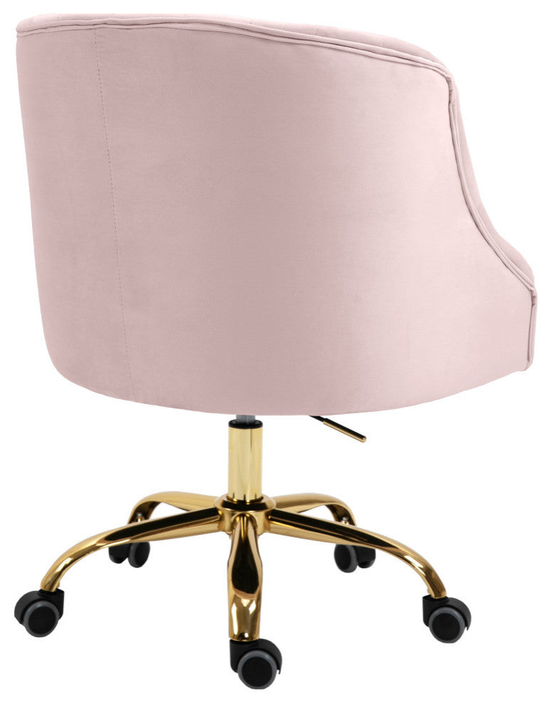 Arden Swivel and Adjustable Velvet Upholstered Office Chair, Pink, Gold Base