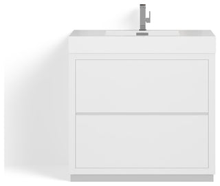 Boutique Bath Vanity, High Gloss White, 36", Single Sink, Freestanding