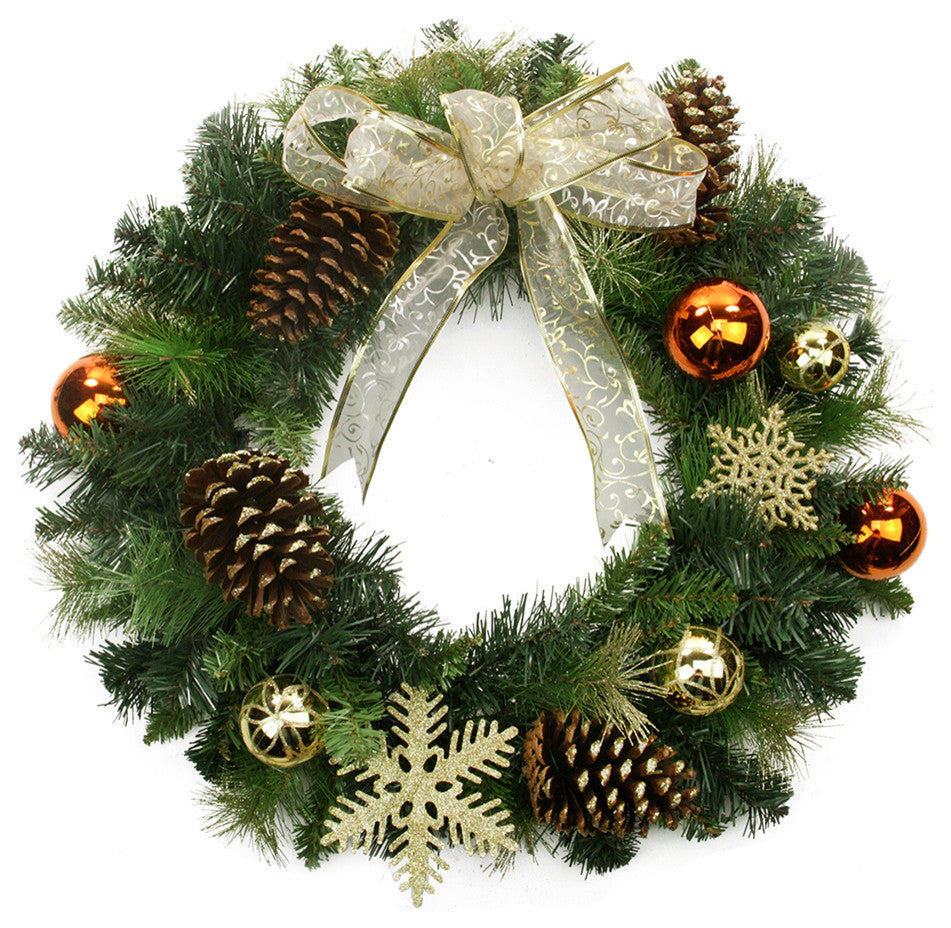 24" Unlit Copper Decorated Wreath, 114 Tips