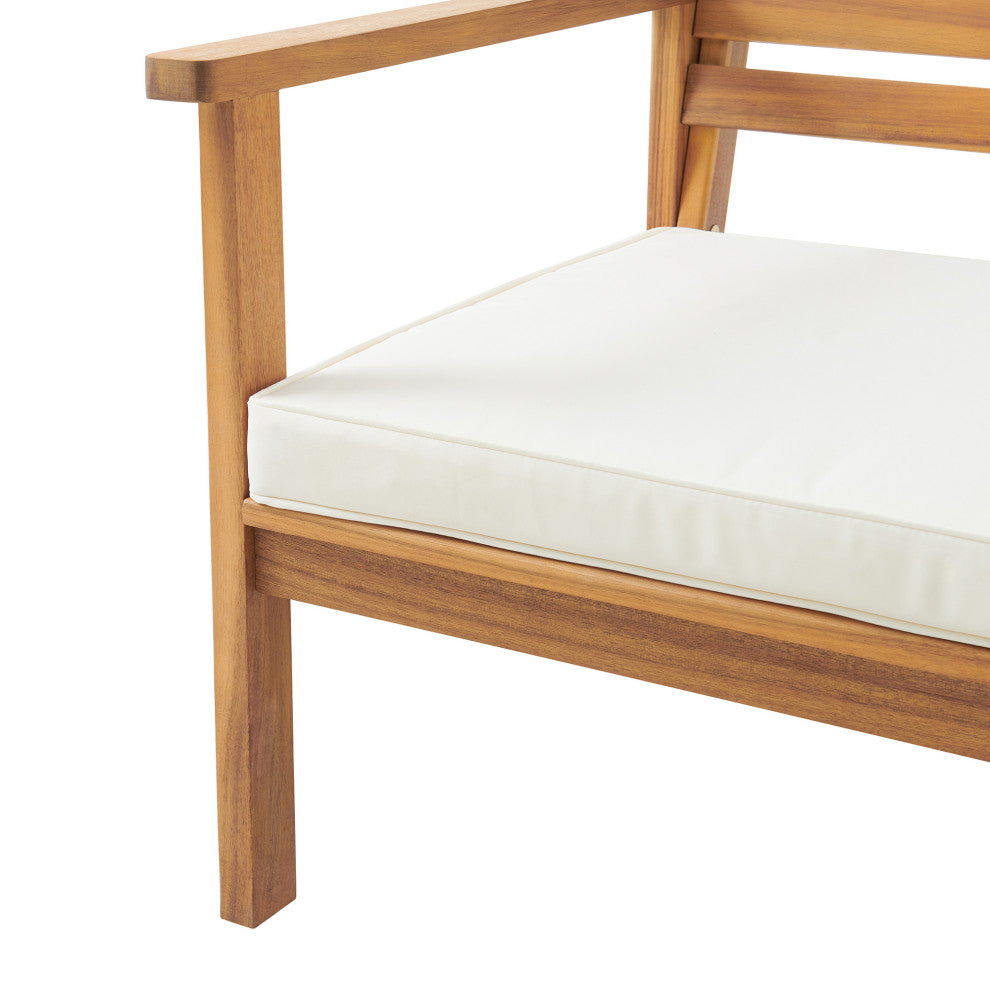 Orwell Outdoor Acacia Wood Bench With Cushion, Cocktail Table