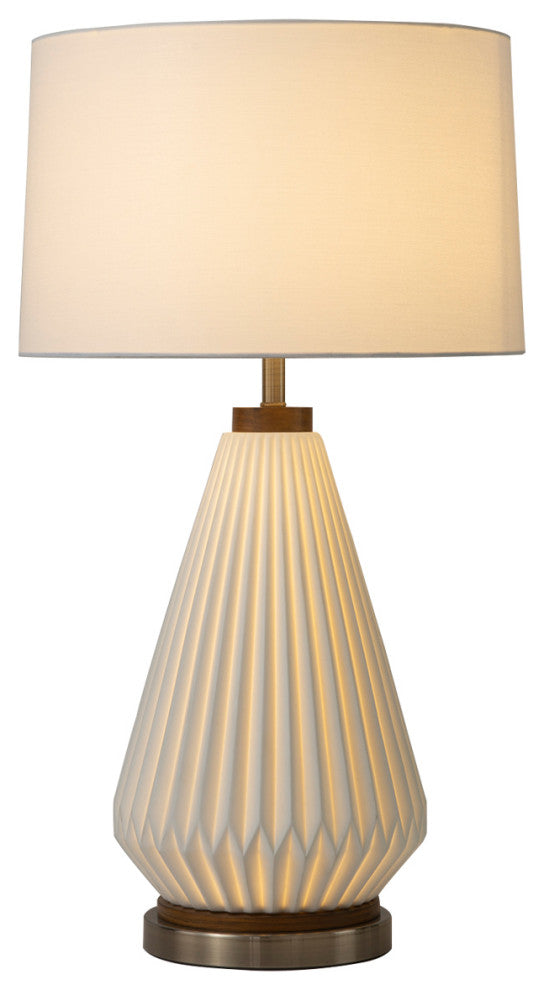 Concord Bone Porcelain Table Lamp - 28", White and Walnut, 4-Way Rotary Switch