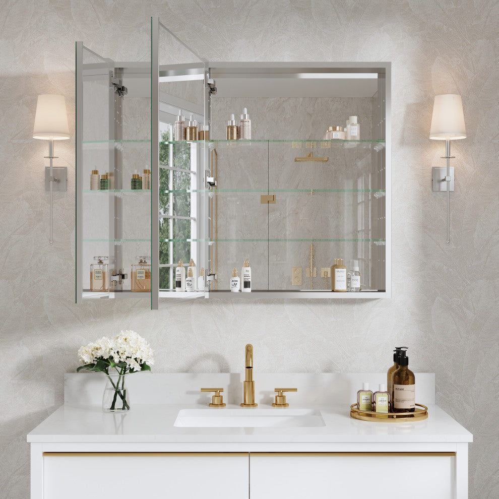 Recessed/Surface Mount Bathroom Medicine Cabinet, Reverse Installation, 36"x30"