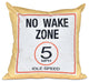No Wake, Word Print Outdoor Pillow, Yellow, 18"x18"