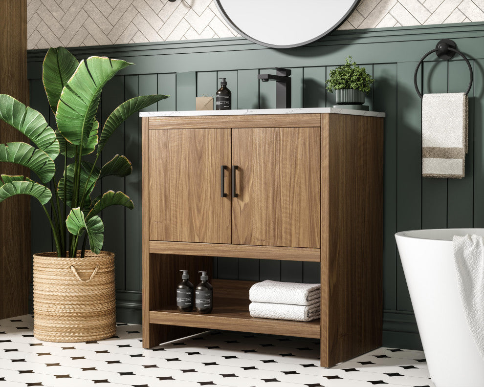 Home Living 30" Single Bathroom Vanity, Walnut Brown