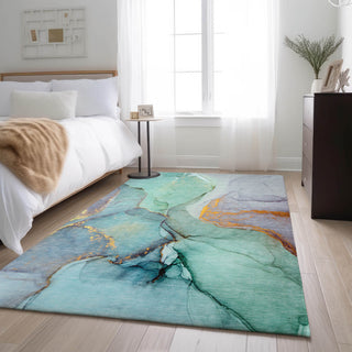 Premium Machine Washable Mayfield AMF506 Teal 5' x 7'6" Rug