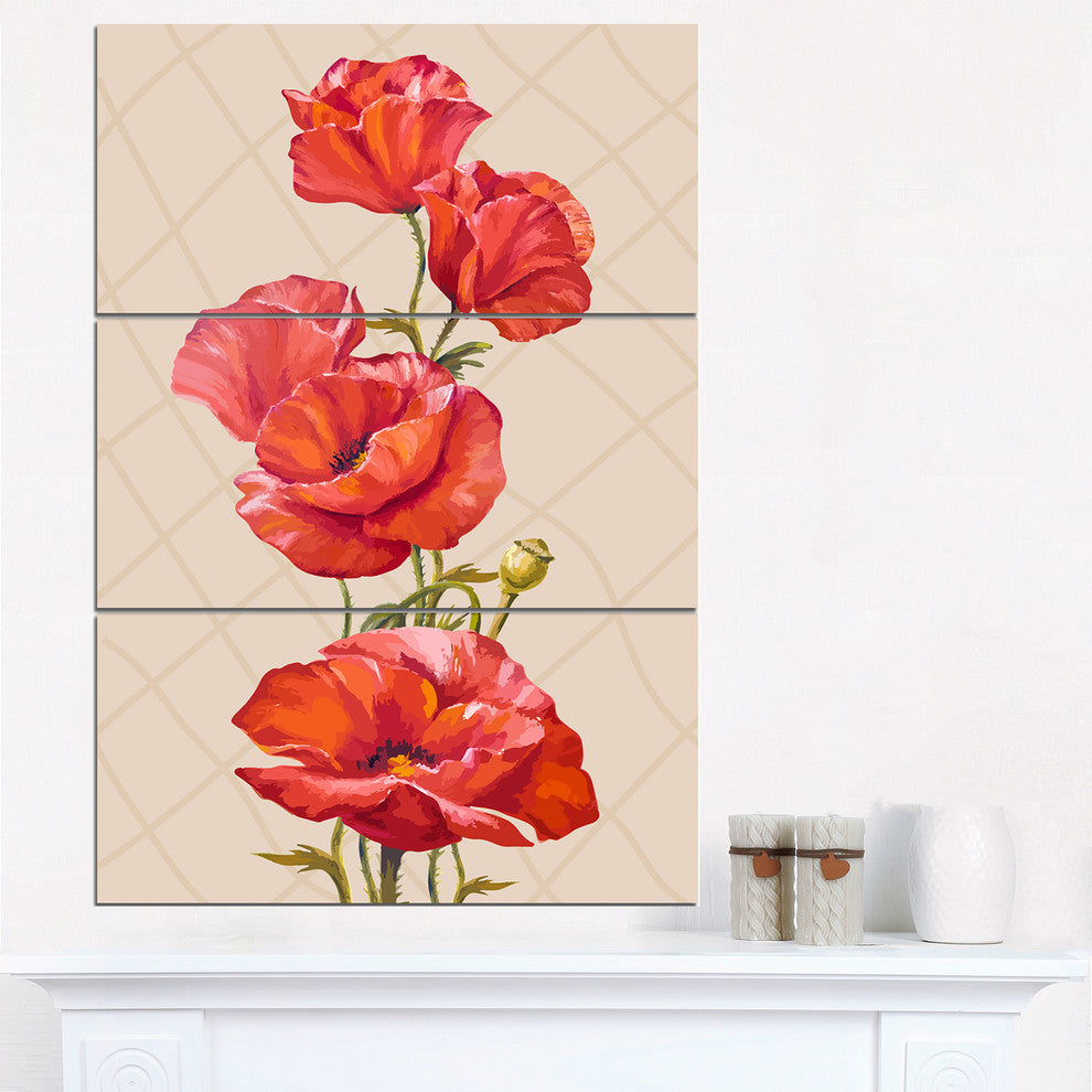 "Bunch of Poppies Vector Art" Glossy Metal Wall Art, 3 Panels, 28"x36"