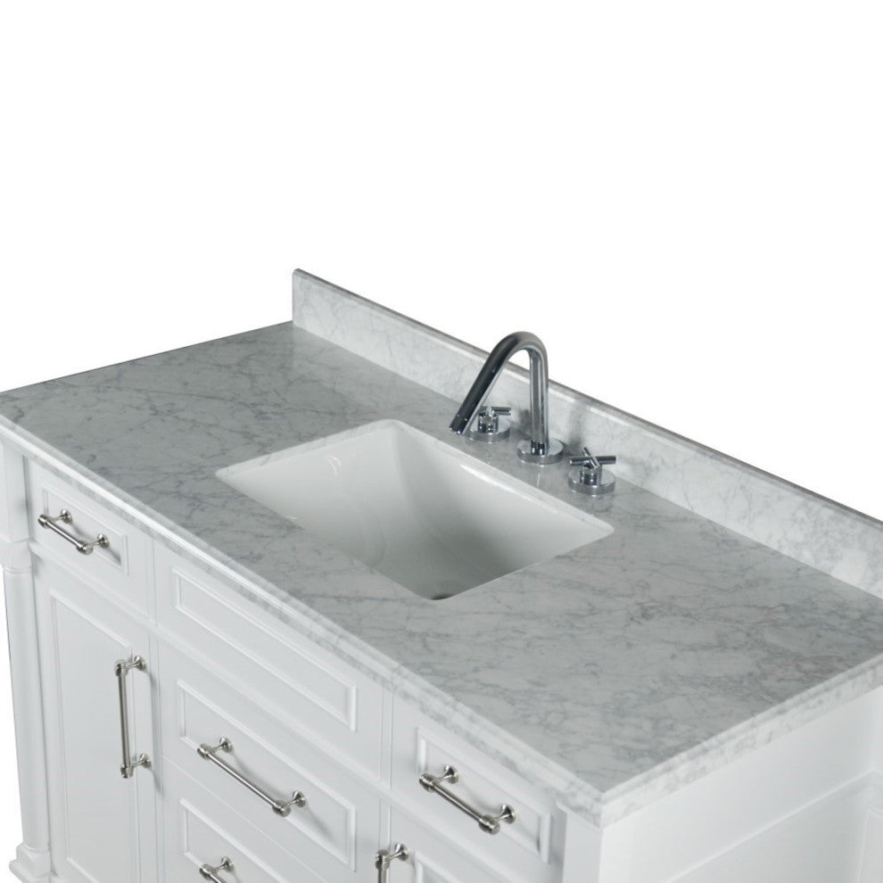 48" Single Vanity, White With White Carrara Marble Top