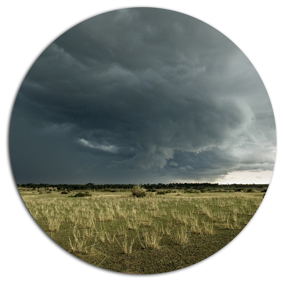 Rainy Cloud Over Green Pasture, Landscape Large Disc Metal Artwork, 11"