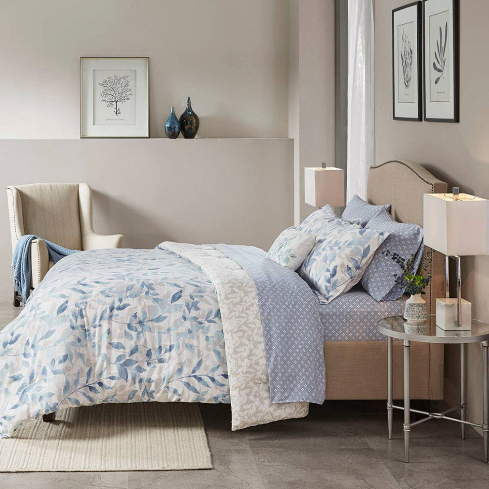 Madison Park Essentials Sofia Botanical Complete Comforter and Sheet Set, Blue