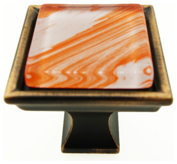 Hand Brushed Orange Tilted Strokes Crystal Glass Oil Rubbed Bronze Classic Knob