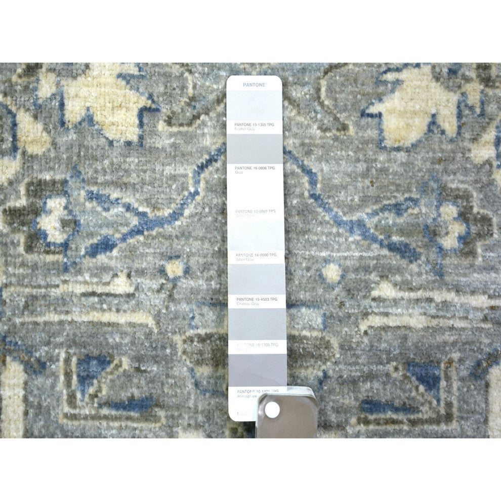 Light Gray Pure Wool Hand Knotted Fine Peshawar Runner Oriental Rug, 2'6"x9'9"